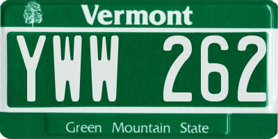 VT license plate YWW262