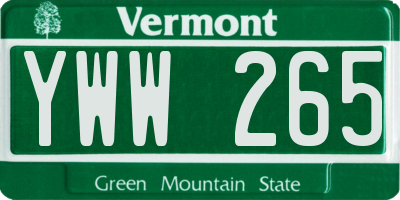 VT license plate YWW265