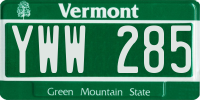 VT license plate YWW285