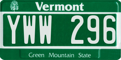 VT license plate YWW296