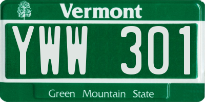 VT license plate YWW301