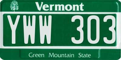 VT license plate YWW303