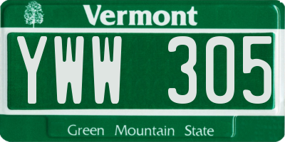 VT license plate YWW305