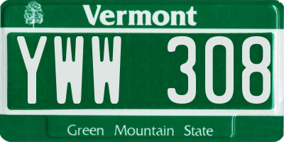 VT license plate YWW308