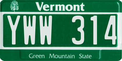 VT license plate YWW314