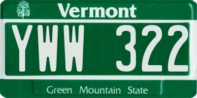VT license plate YWW322