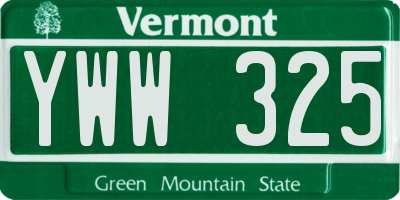VT license plate YWW325