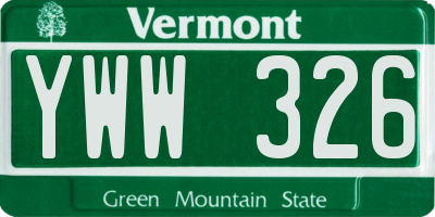 VT license plate YWW326