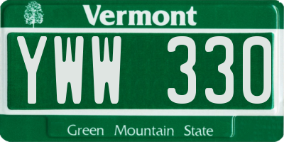 VT license plate YWW330