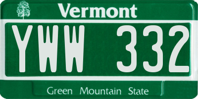 VT license plate YWW332
