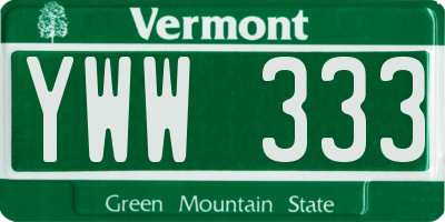 VT license plate YWW333