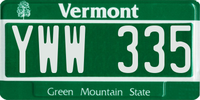 VT license plate YWW335