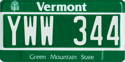 VT license plate YWW344