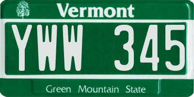VT license plate YWW345