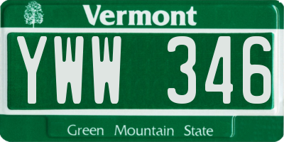 VT license plate YWW346