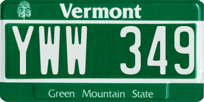 VT license plate YWW349