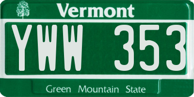 VT license plate YWW353