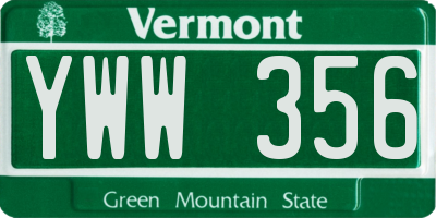 VT license plate YWW356