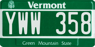 VT license plate YWW358