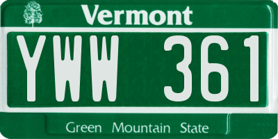 VT license plate YWW361