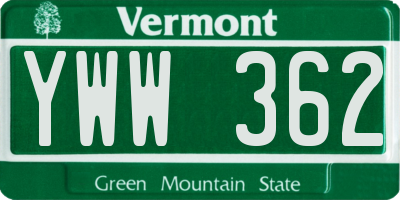 VT license plate YWW362