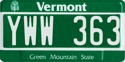 VT license plate YWW363