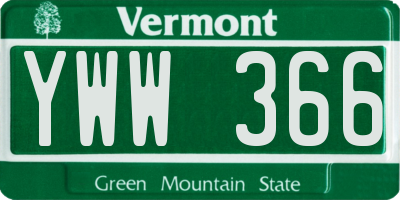 VT license plate YWW366