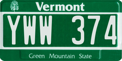 VT license plate YWW374