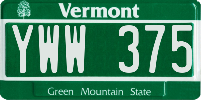 VT license plate YWW375
