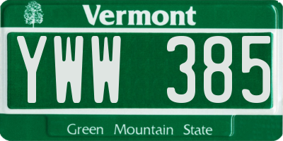 VT license plate YWW385