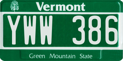 VT license plate YWW386