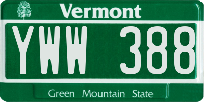 VT license plate YWW388
