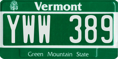 VT license plate YWW389