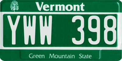 VT license plate YWW398