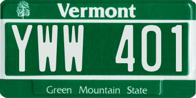 VT license plate YWW401