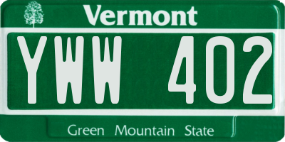 VT license plate YWW402