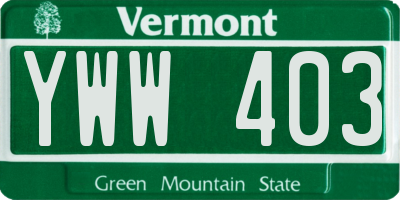 VT license plate YWW403