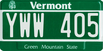 VT license plate YWW405