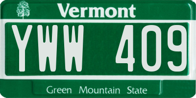 VT license plate YWW409