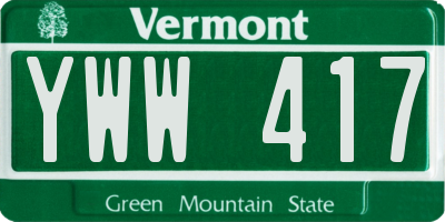 VT license plate YWW417