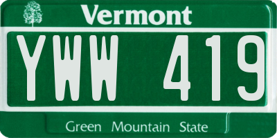 VT license plate YWW419