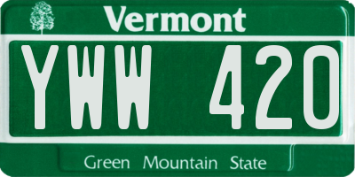 VT license plate YWW420