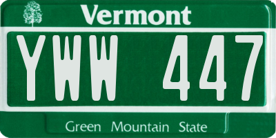 VT license plate YWW447