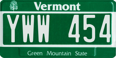 VT license plate YWW454