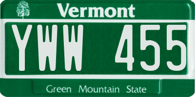 VT license plate YWW455