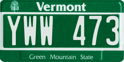 VT license plate YWW473