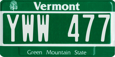 VT license plate YWW477