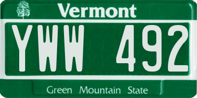 VT license plate YWW492