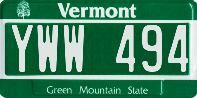 VT license plate YWW494
