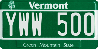 VT license plate YWW500